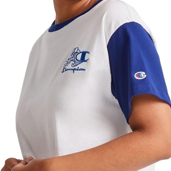 Champion Womens White Colorblock Workout Tee Crop Top Athletic NWT, shirt L - Picture 5 of 12